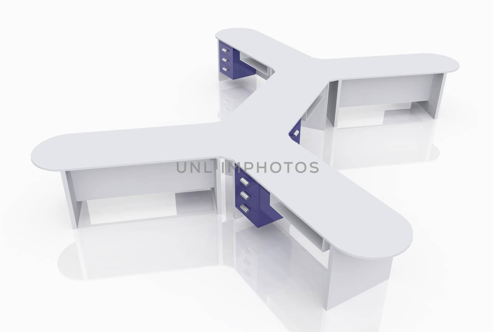 Computer generated 3D illustration with a group workstation
