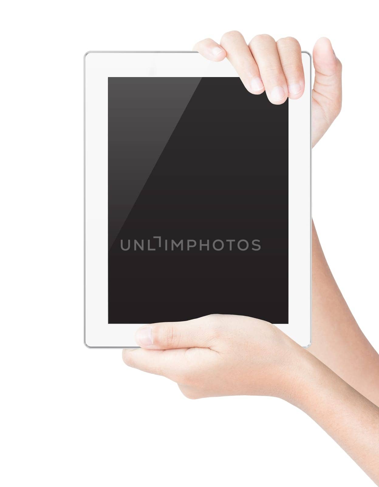 hand hold tablet digital isolated white clipping path inside