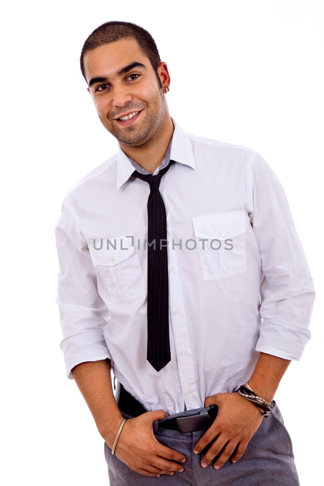 young happy business man, on a white background