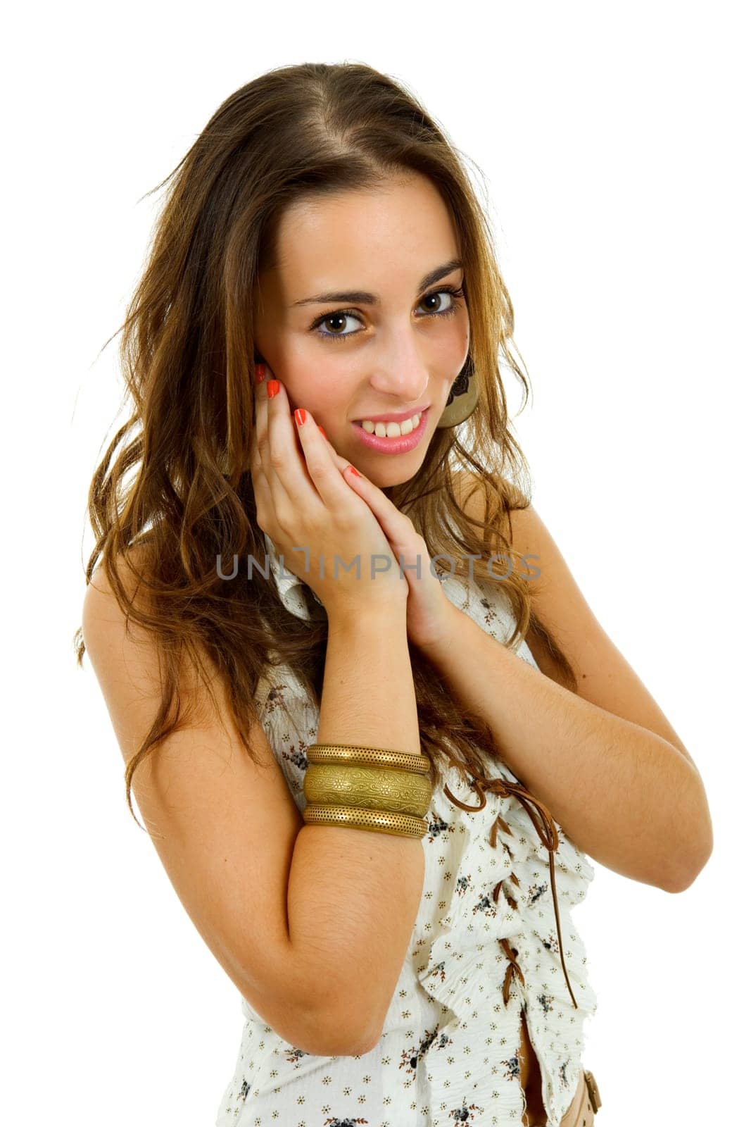 young beautiful woman portrait, isolated on white