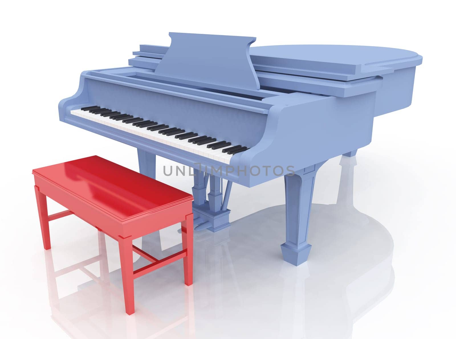 Computer generated 3D illustration with a piano against a white background