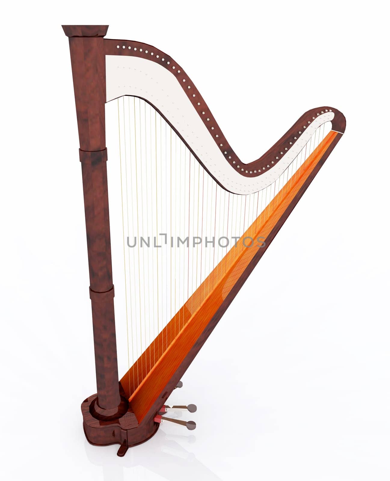 Computer generated 3D illustration with a pedal harp