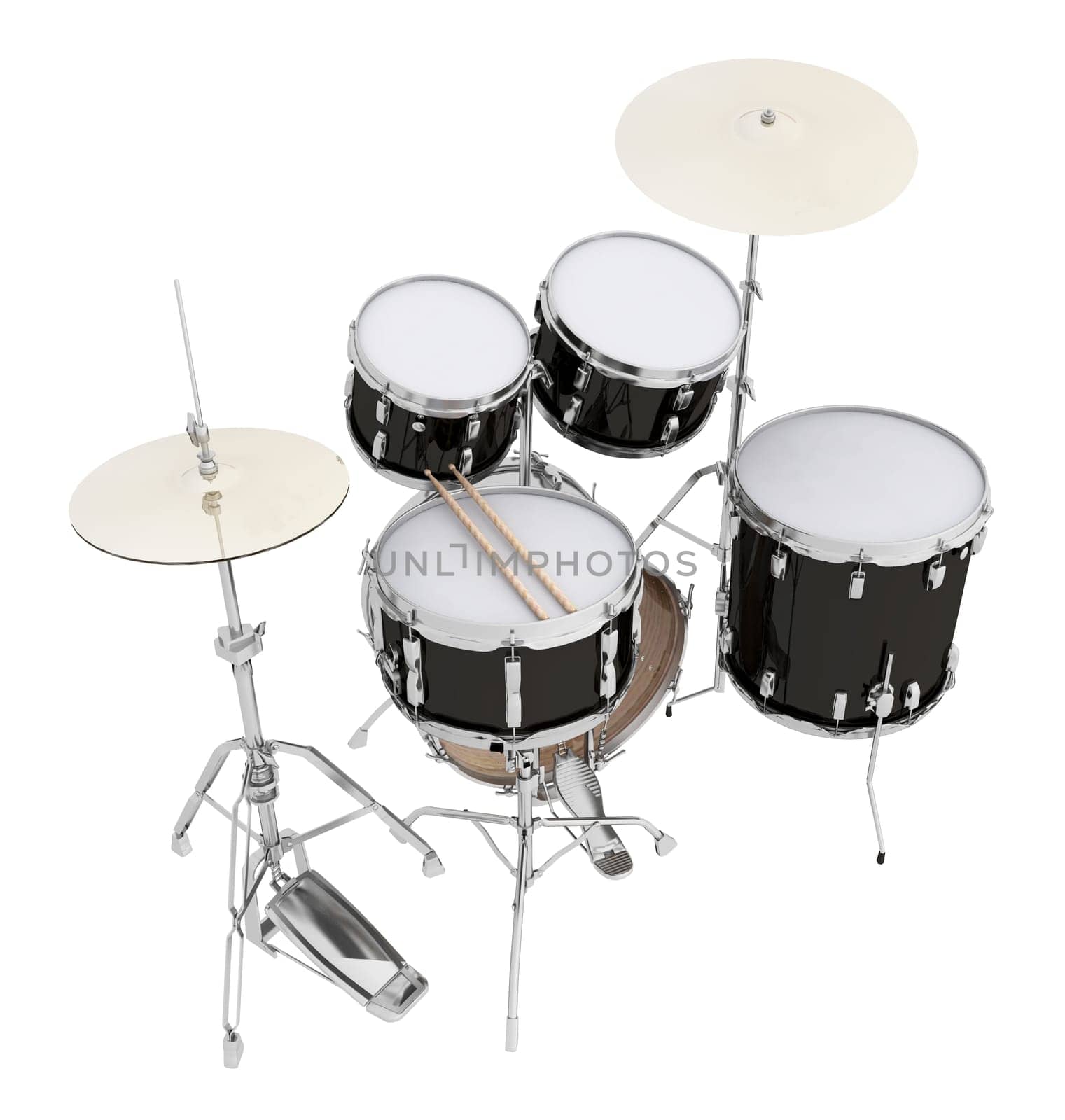 Computer generated 3D illustration with a drumset isolated on white background