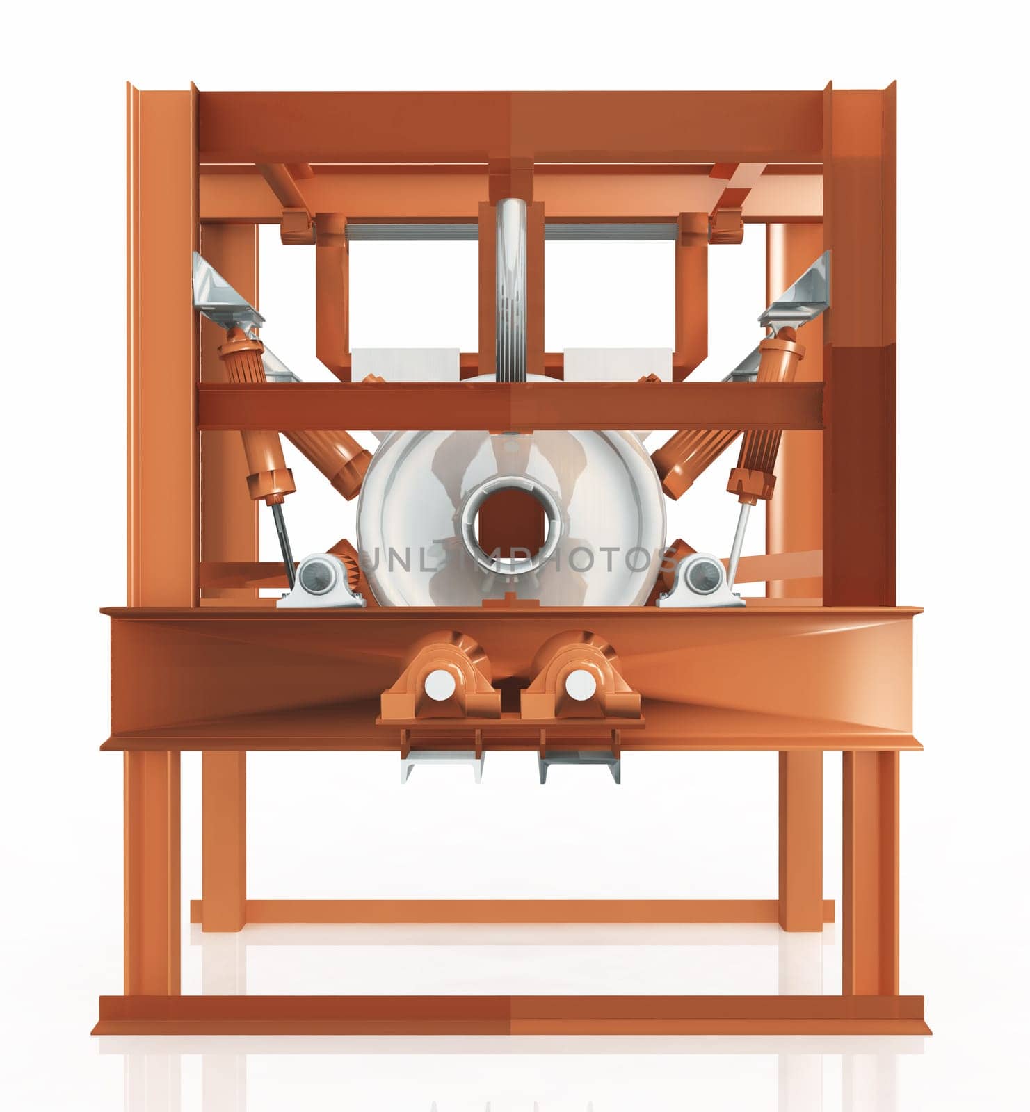 Computer generated 3D illustration with a railroad wheel apparatus against a white background