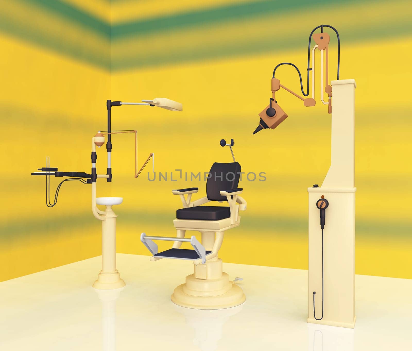 Computer generated 3D illustration with a dentist office