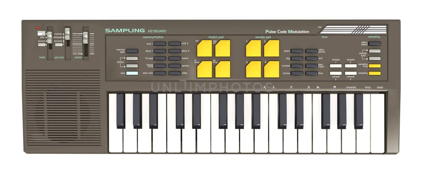 Computer generated 3D illustration with an electronic keyboard isolated on white background