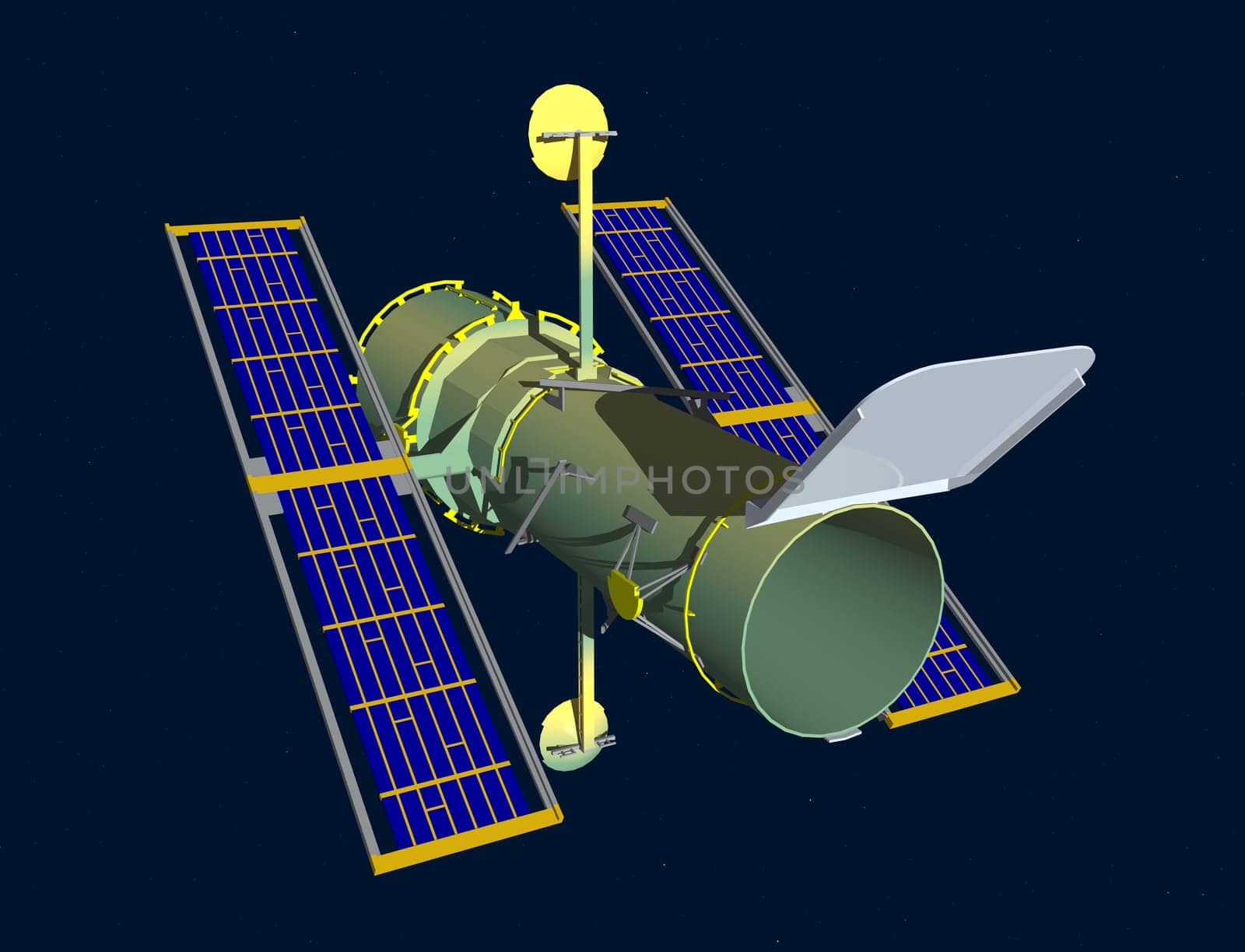 Computer generated 3D illustration with a satellite in space