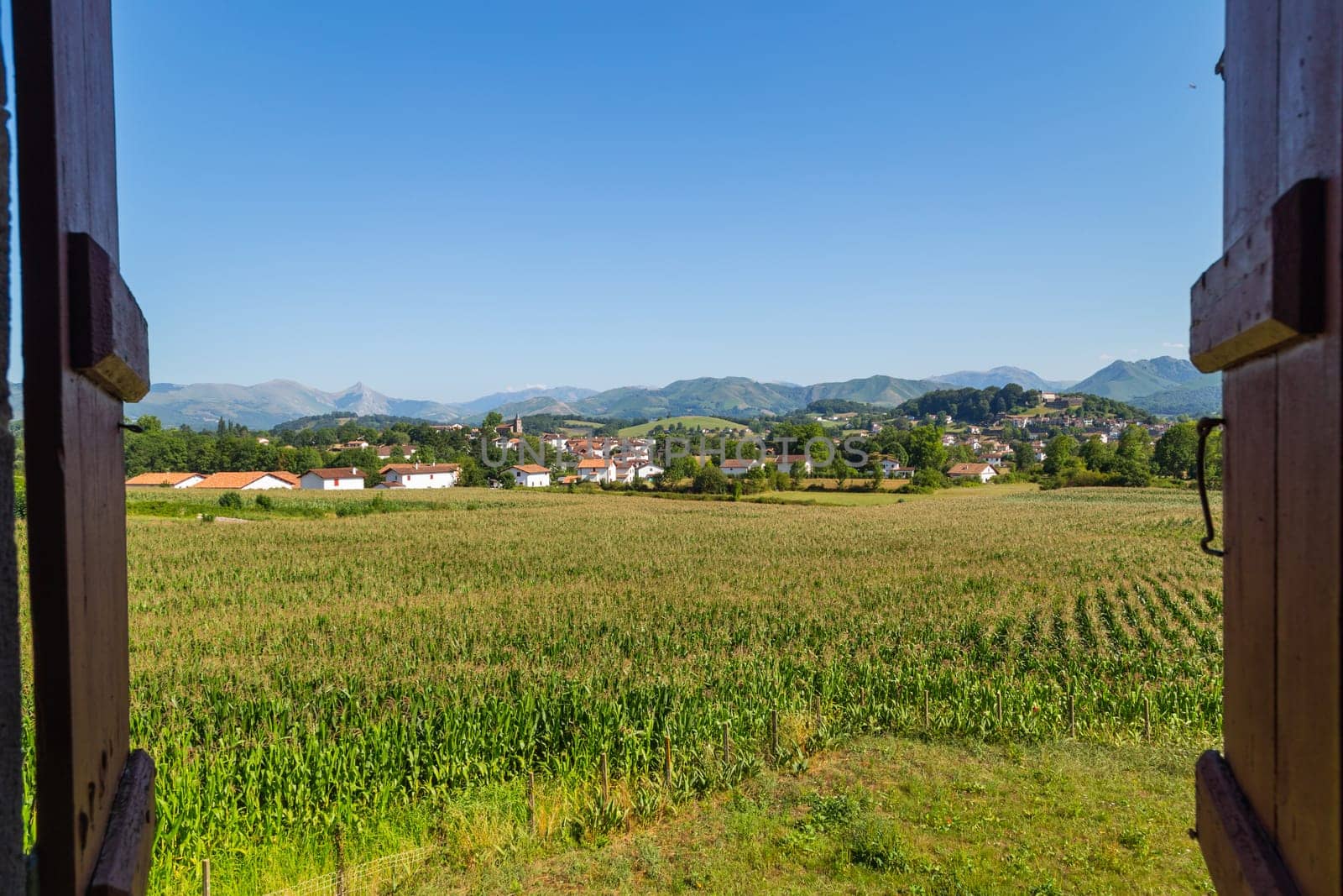 Rural village and mountain landscape in Basque Country, Spain