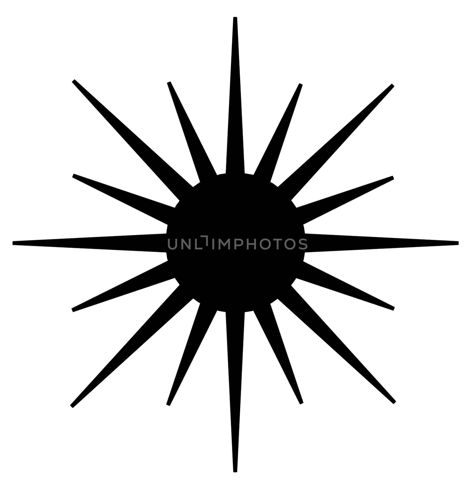 Computer generated 2D illustration with the silhouette of a symbol of the sun
