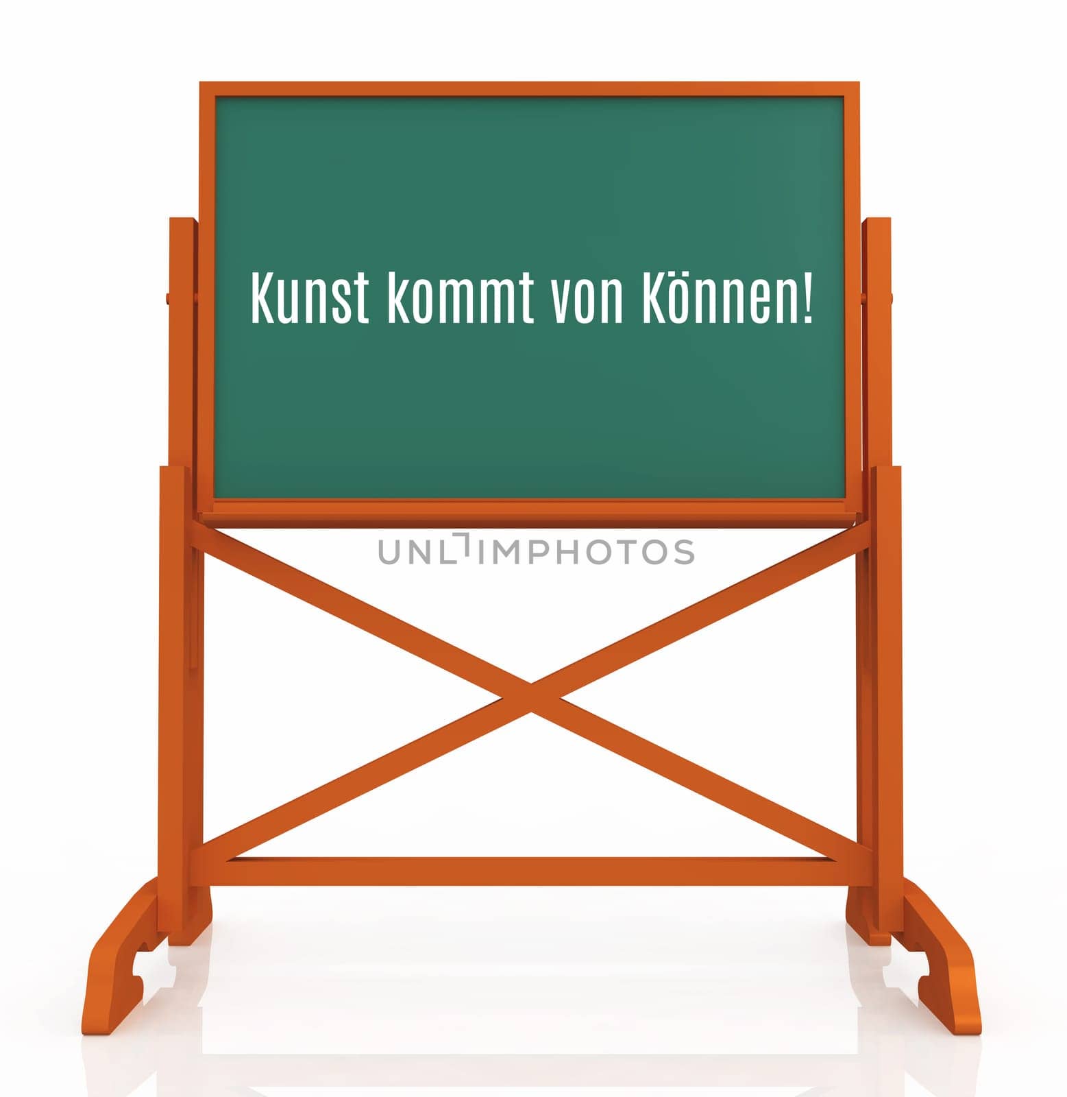Computer generated 3D illustration with chalkboard and German motivational slogan on the topic of art