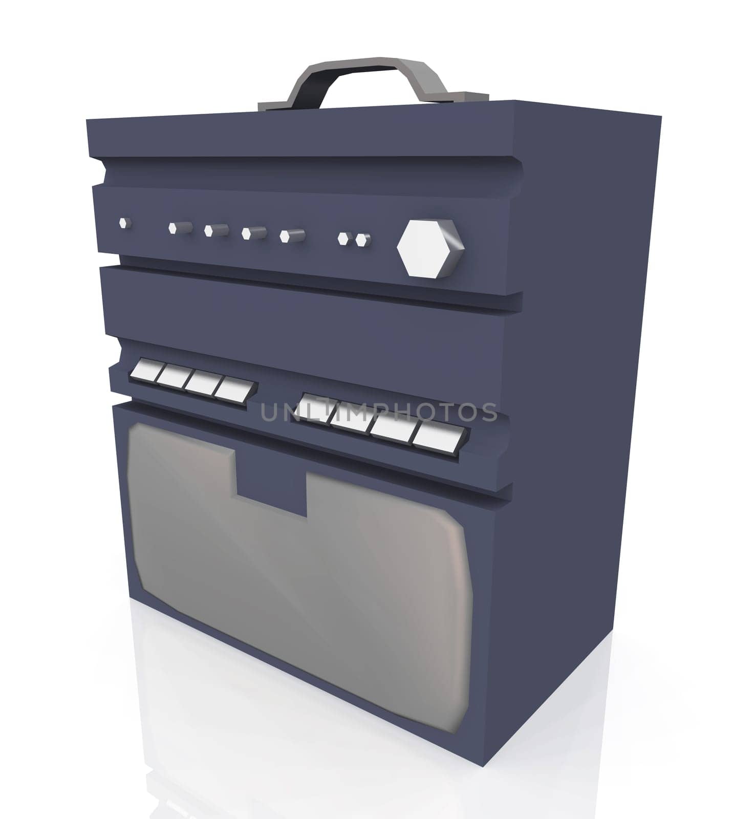 Computer generated 3D illustration with a karaoke machine against a white background