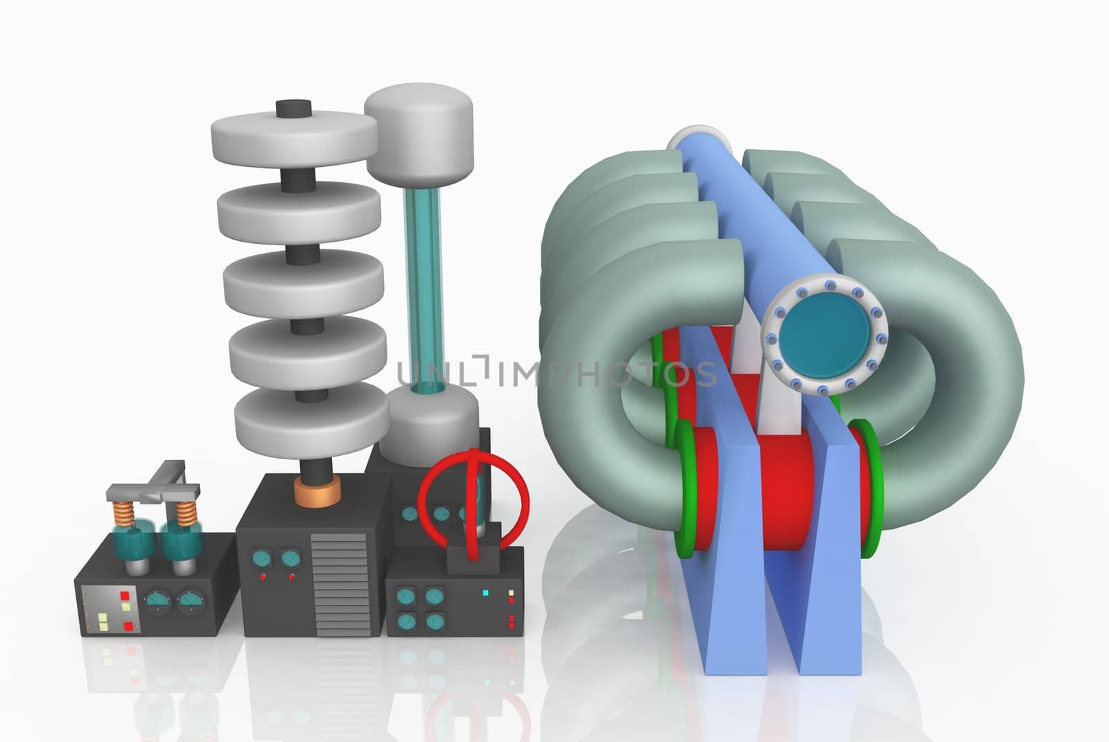Computer generated 3D illustration with scientific instruments against a white background