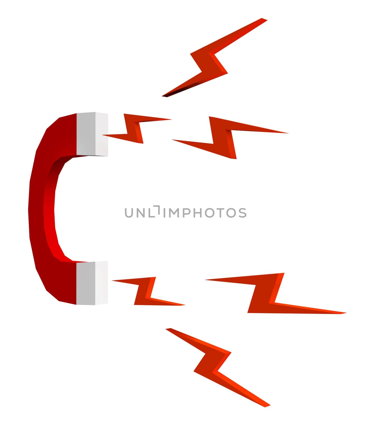 Computer generated 3D illustration of a horseshoe shaped magnet with a magnetic force field