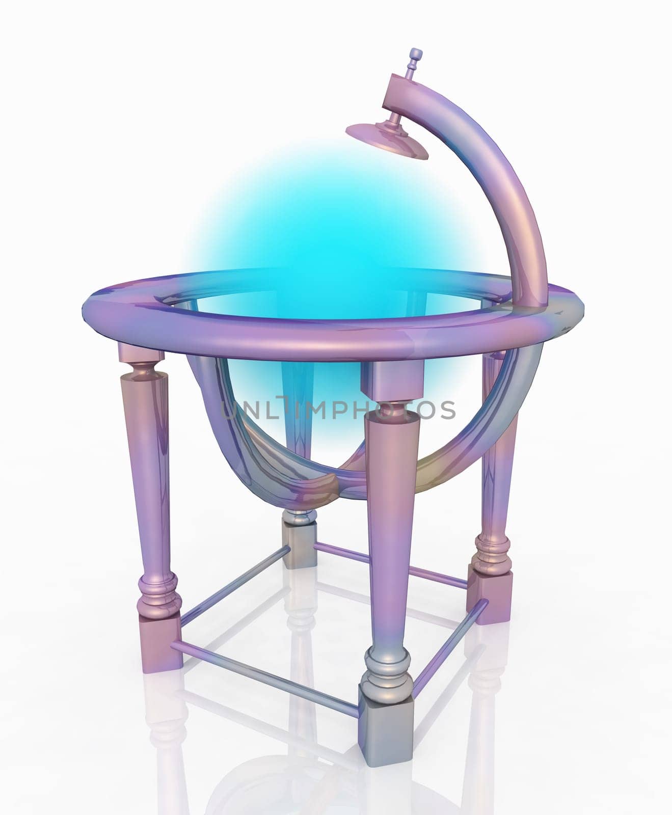 Computer generated 3D illustration with globe stand and gas planet