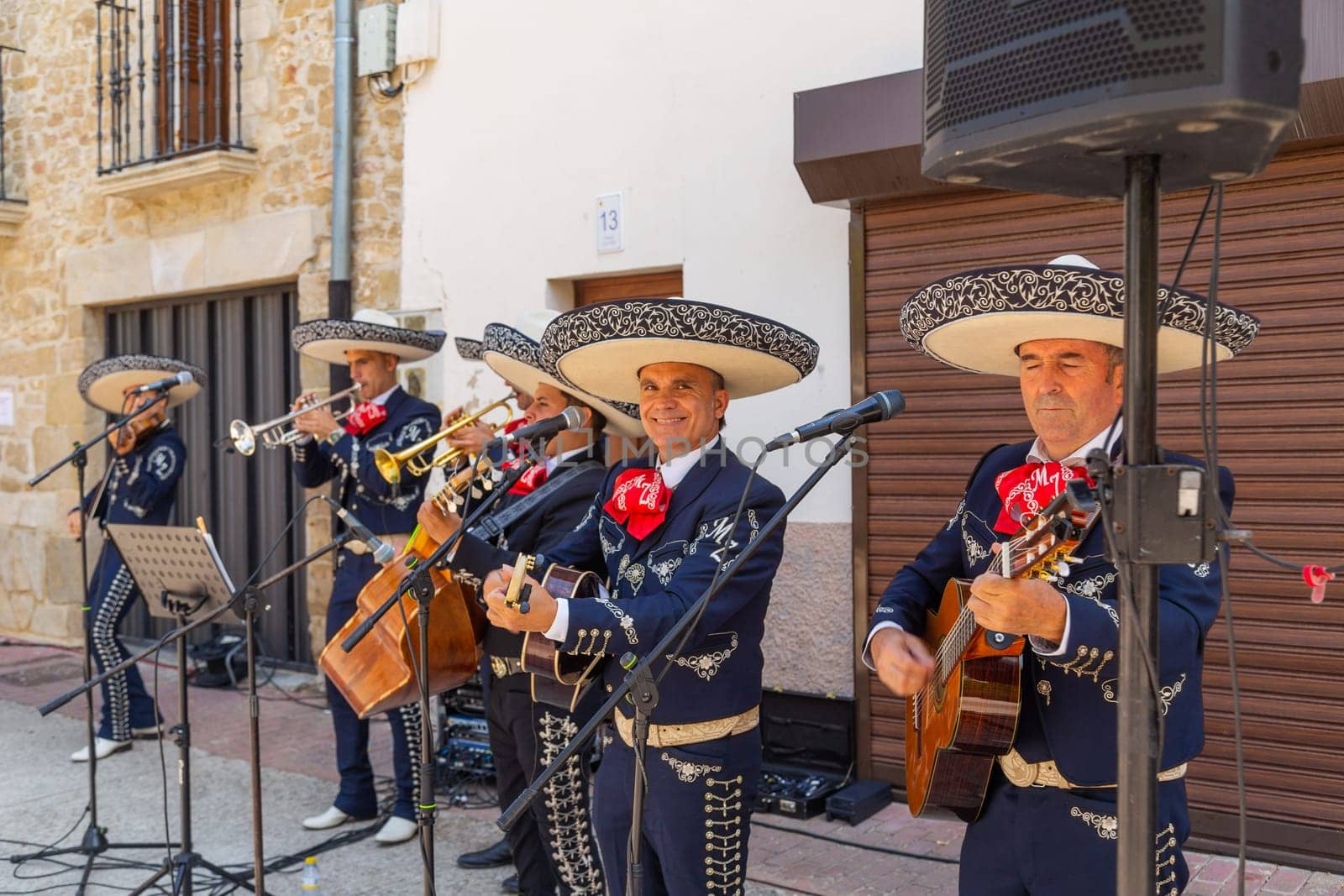 Navarra, Spain: 6 August 2022: Mariachi band in the a small village in the north of Spain