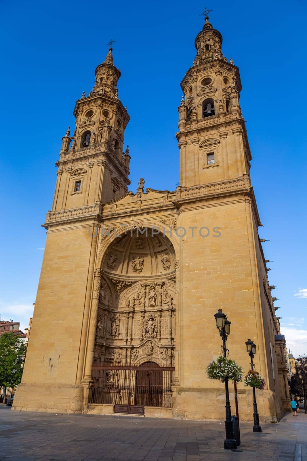 Logrono,Spain - August 9, 2022 - View at the Church of Santa Maria de la Redonda in Logrono. Logrono is a city in northern Spain, on the Ebro River. It is the capital of the province of La Rioja.