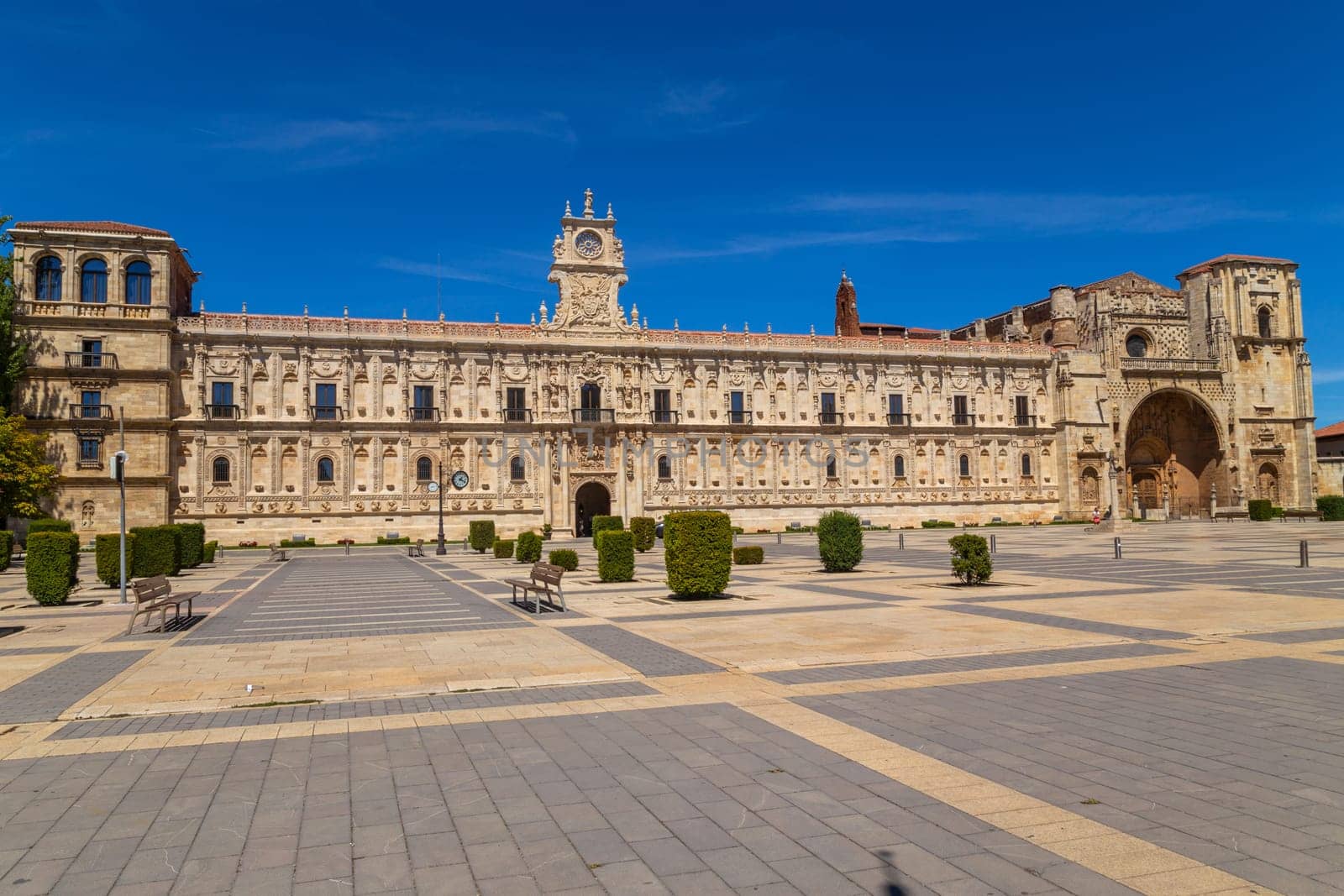 Leon, Spain - August 16, 2022: The Convent of San Marcos in Leon, Spain