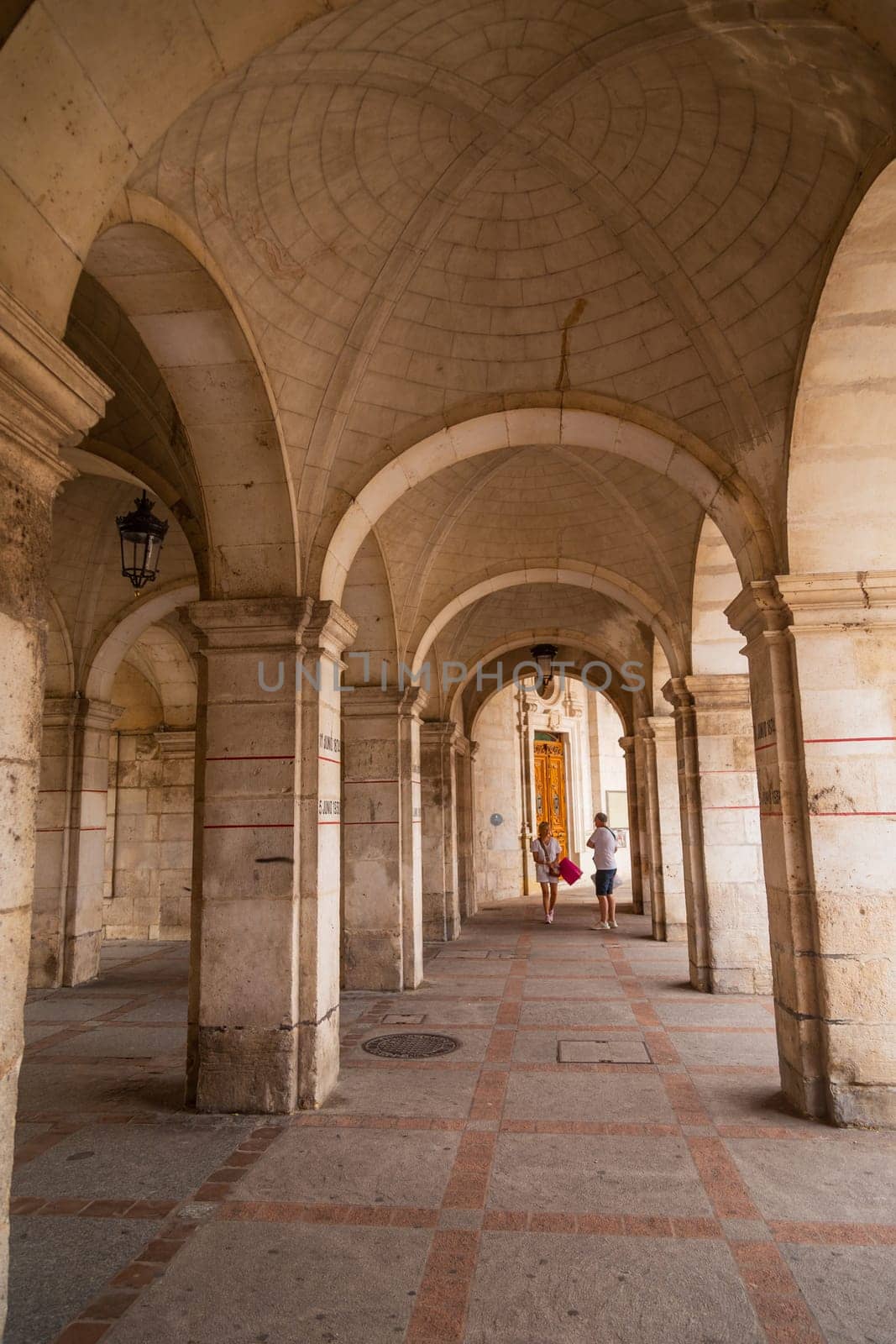 Santiago de Compostela, Spain - 13 May 2015: Archs od the Palace de Raxoi on Obradoiro Square, Santiago de compostela