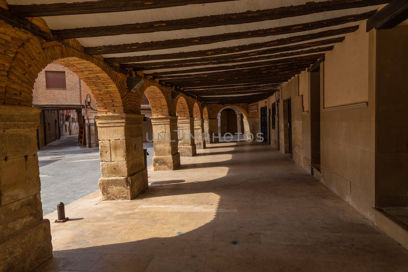 La Rioja. Spain: August, 18, 2022: The way of Saint James, Santo Domingo de la Calzada arches, La Rioja, Spain