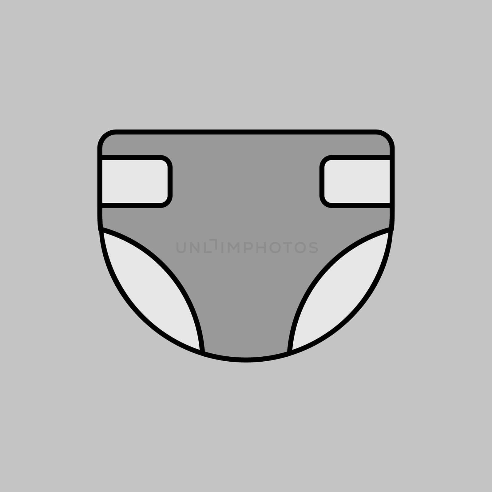 Diaper design vector isolated grayscale icon. Graph symbol for children and newborn babies web site and apps design, logo, app, UI
