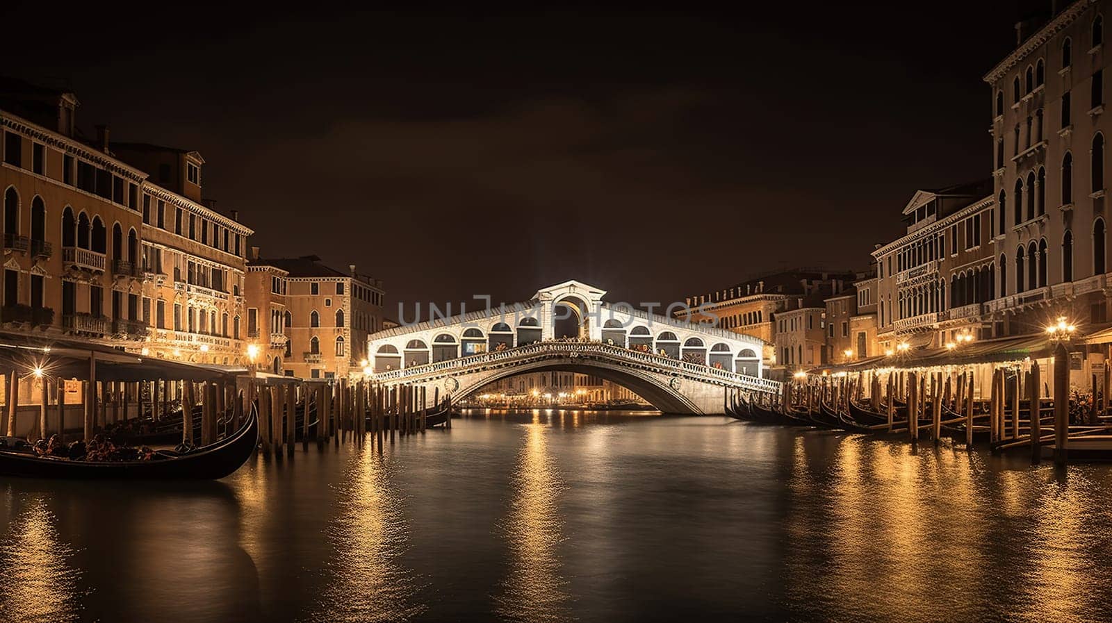 Rialto bridge, View of Venice Grand Canal with gandola. Architecture and landmarks of Venice. generative ai