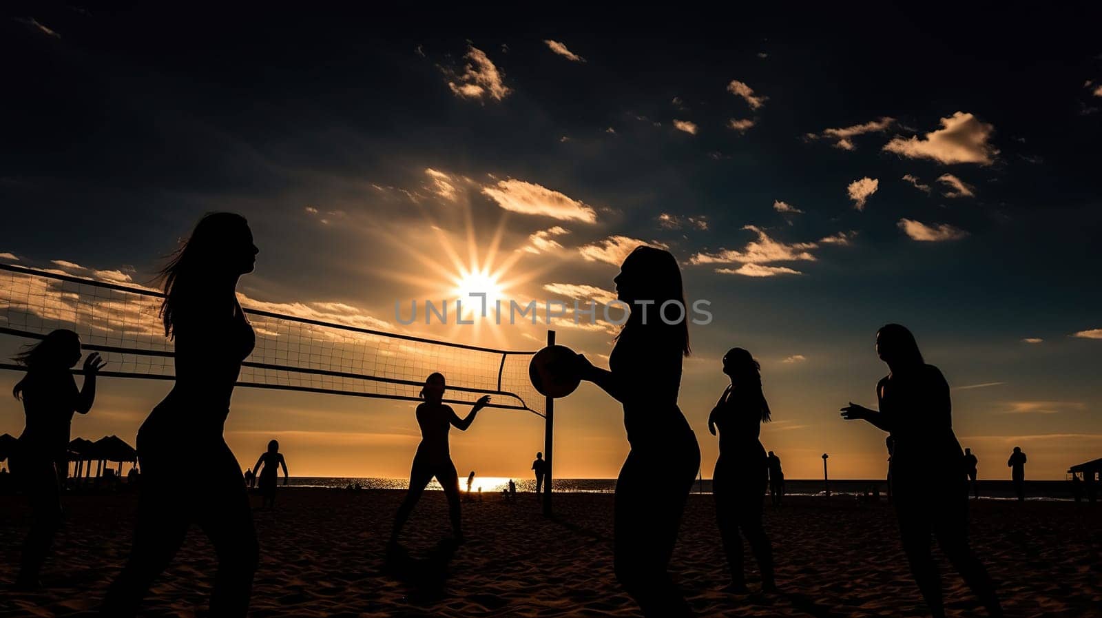 Beach volleyball silhouette, generative ai