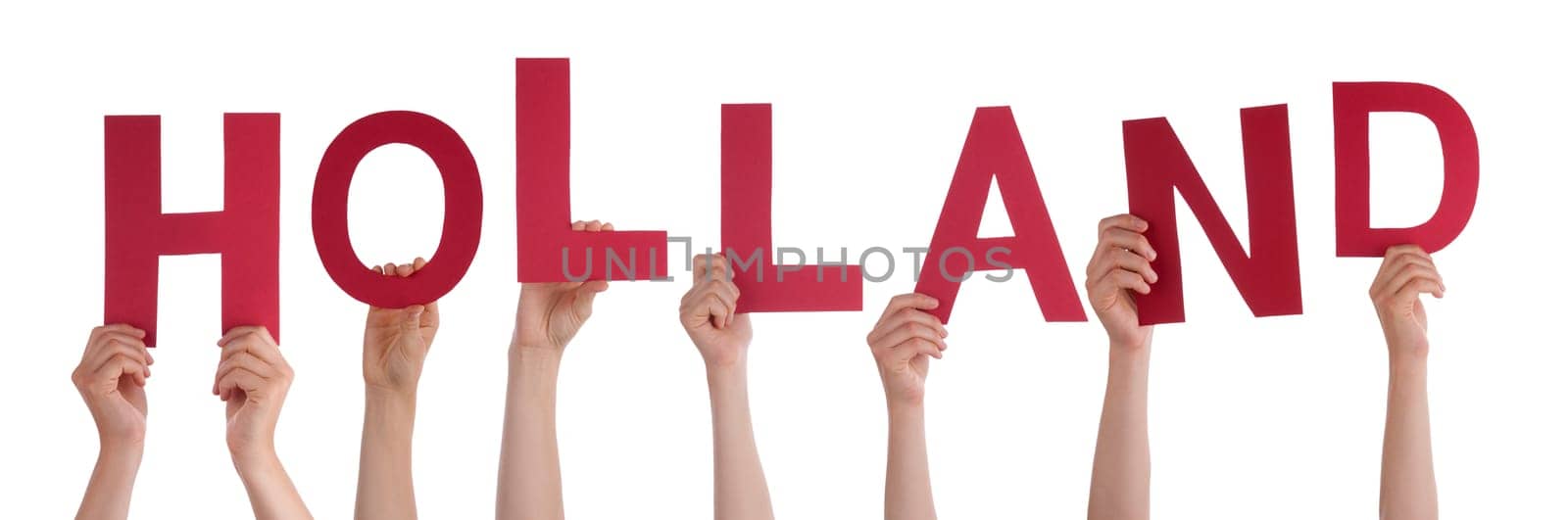 People Or Persons Hands Building German Word Holland Means Netherlands. Isolated White Background.