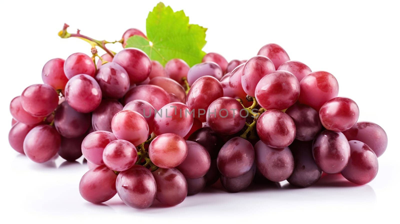 Ripe red grape. Pink bunch with leaves isolated on white. With clipping path, generative ai