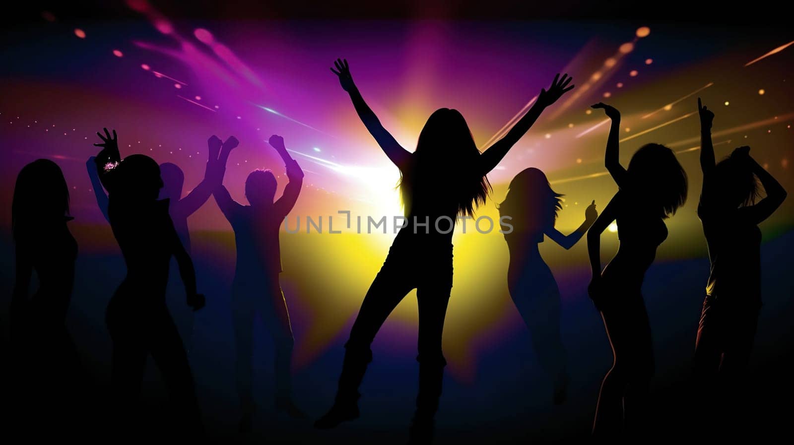 Young people dancing in night club, generative ai