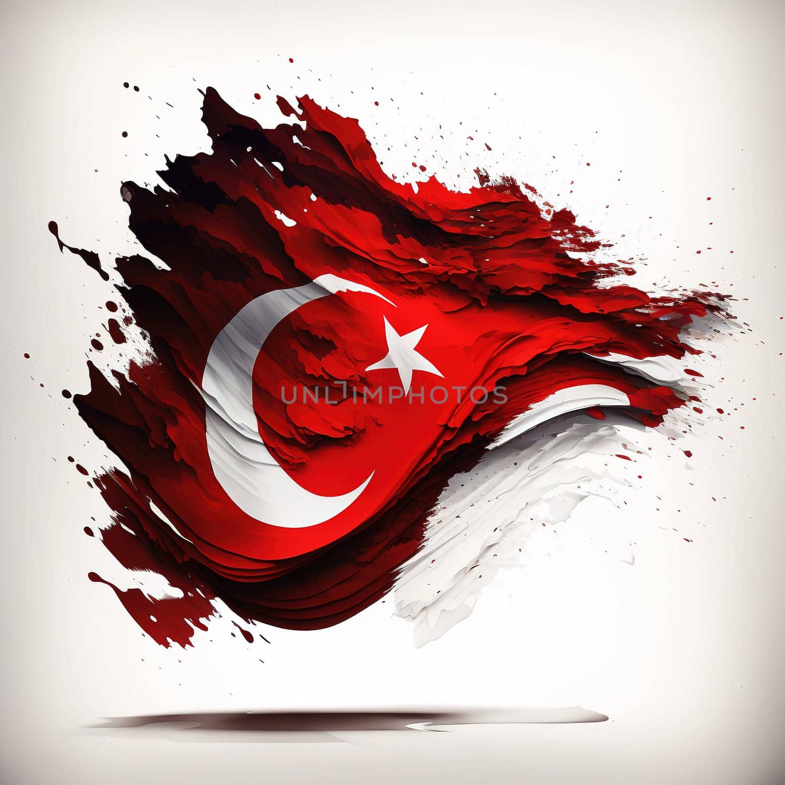 Celebrate the rich history and vibrant culture of Turkey with this striking painting showcasing the iconic Turkish flag. The bold colors and powerful symbolism evoke a sense of pride and patriotism, making it a perfect addition to any space. The image is generated with the use of an AI.