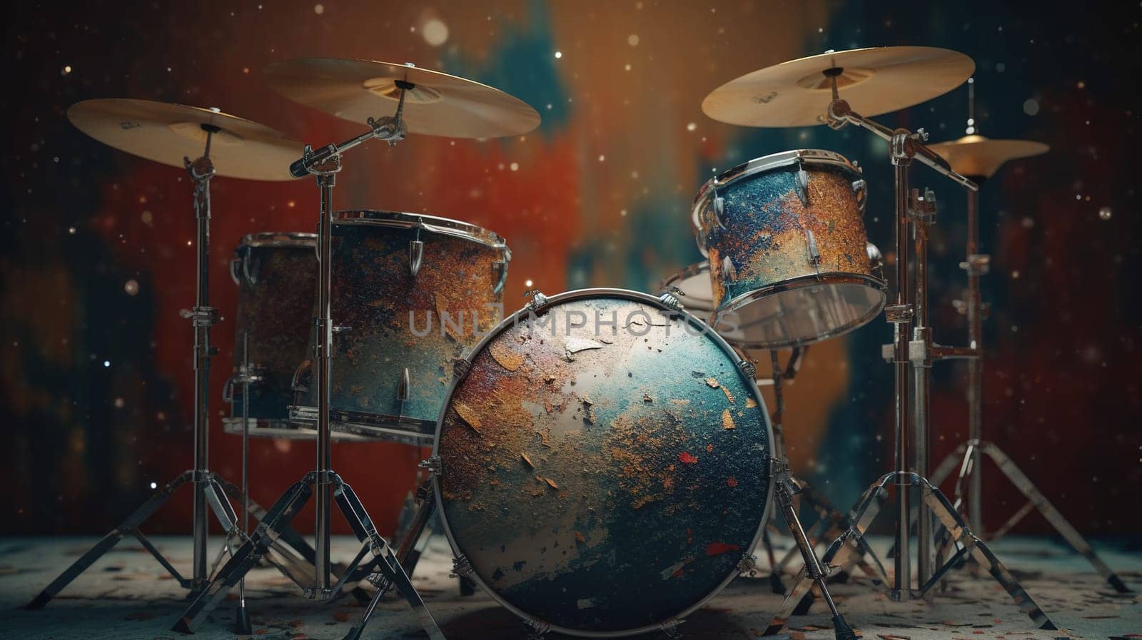 Experience the captivating synergy of drums and cymbals as they come together to create a rhythmic masterpiece. This vibrant painting showcases the dynamic energy and harmonious interplay of percussive instruments. Let the rhythmic beats and shimmering cymbals transport you into a world of musical enchantment. The image is generated with the use of an AI.