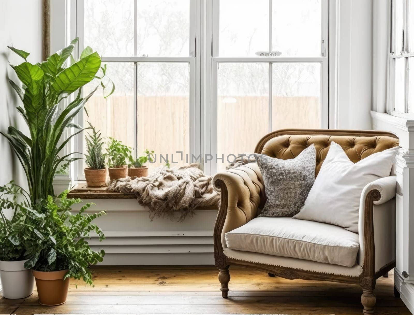 Classic living room with leather sofa and mock up frame. Generative AI