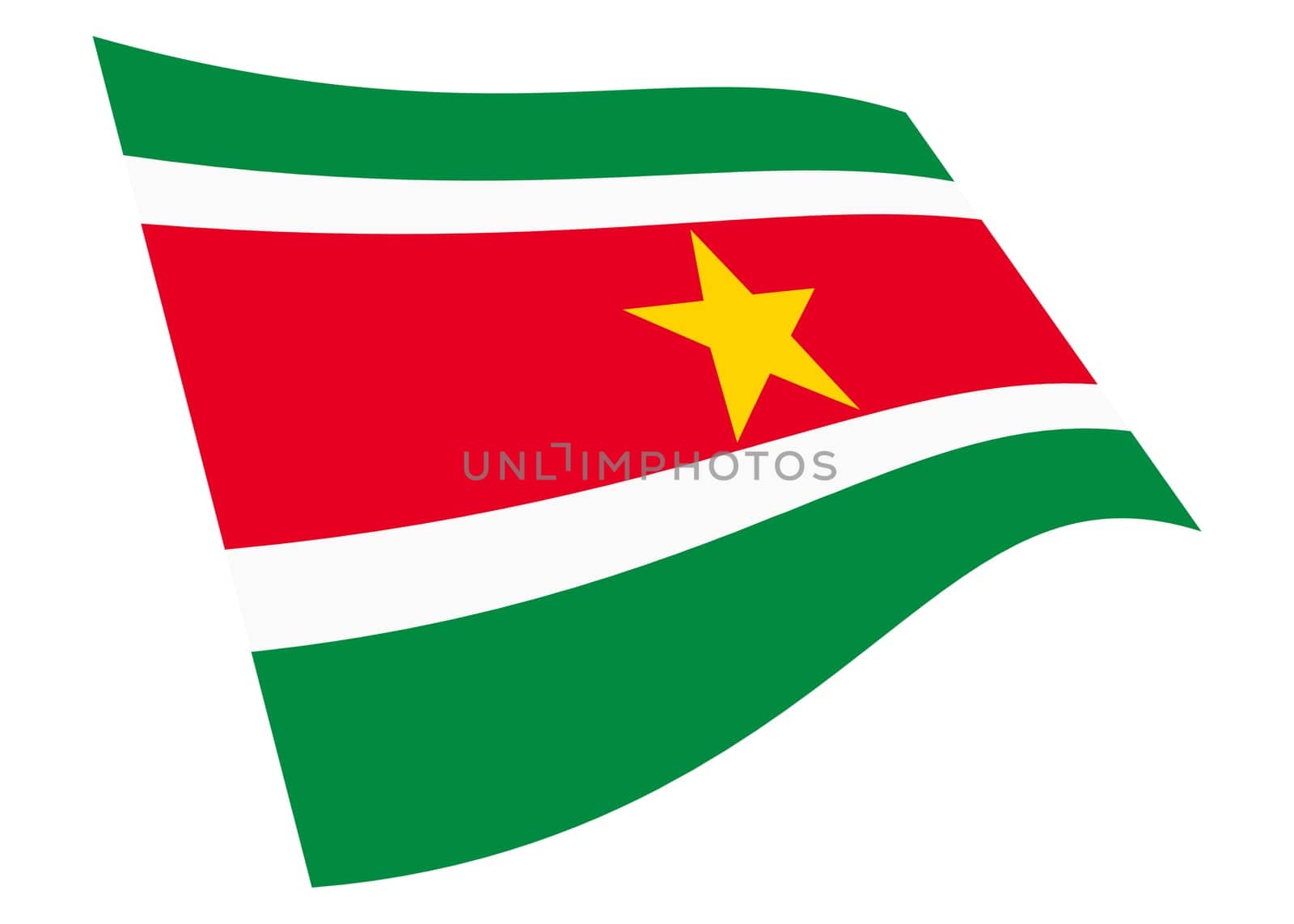 A Suriname waving flag graphic isolated on white with clipping path 3d illustration