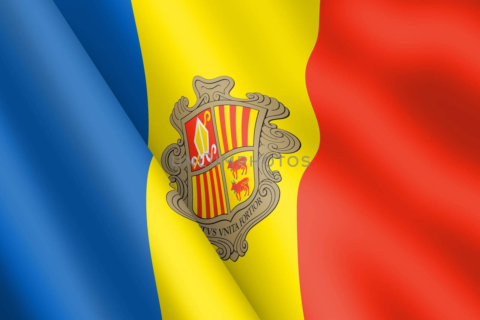 An Andorra waving flag 3d illustration wind ripple