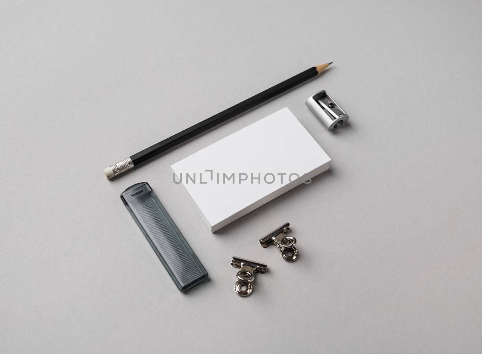 Blank stationery set on gray paper background. ID template. Mockup for branding identity for designers.
