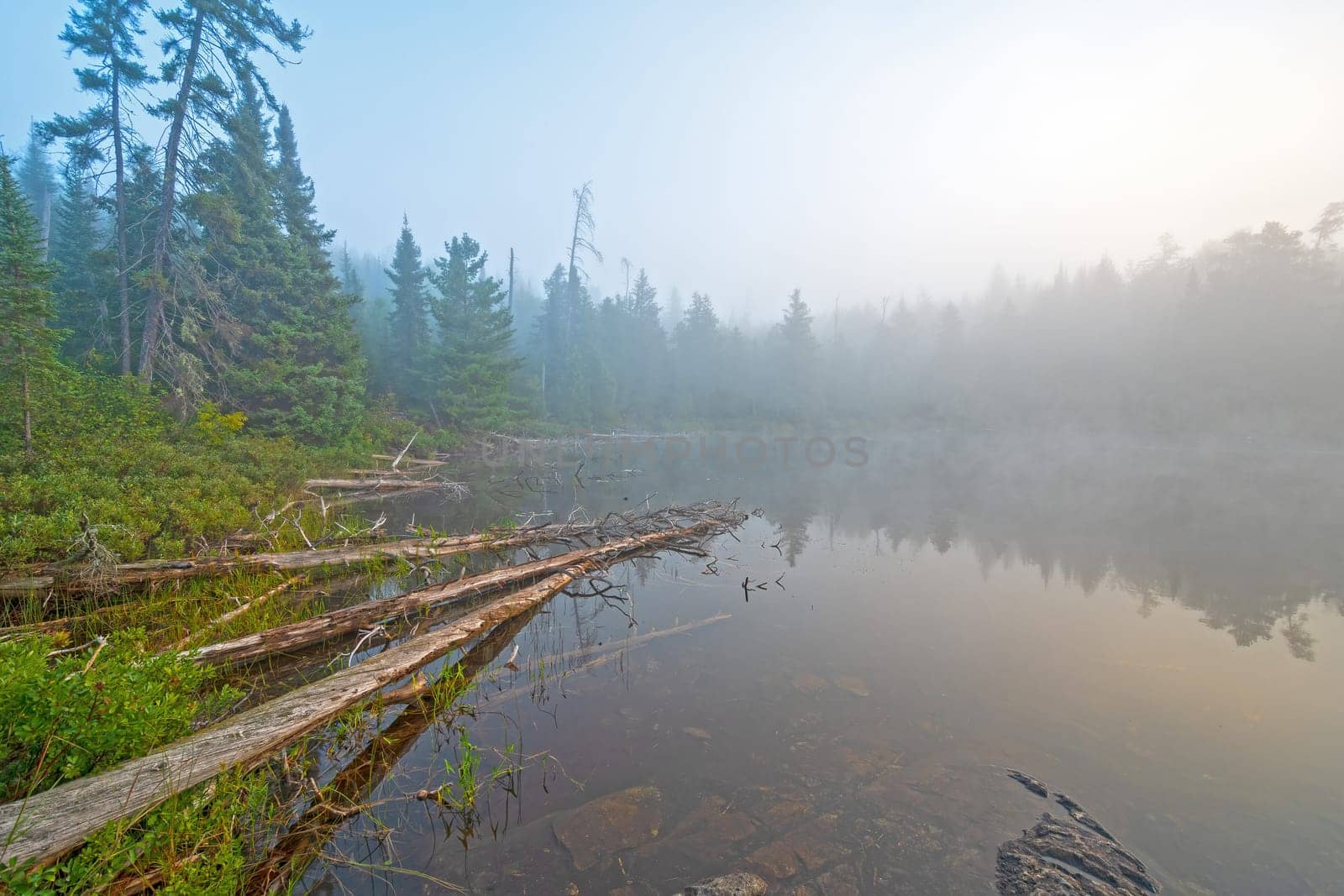 Backwater Bay Showing Up in the Clearing Fog on Jenny Lake in the Boundary Waters Canoe Area in Minnesota