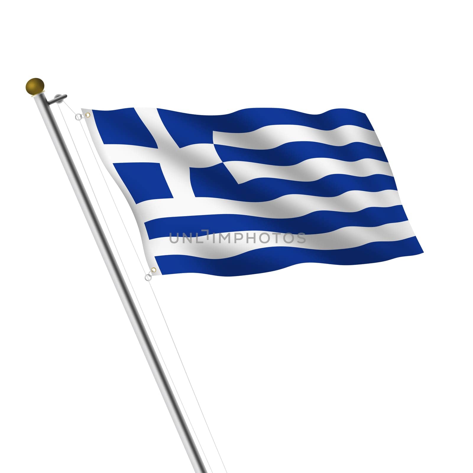 A Greece Flagpole 3d illustration on white with clipping path