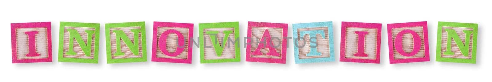 An innovation concept with childs wood blocks on white with clipping path to remove shadow