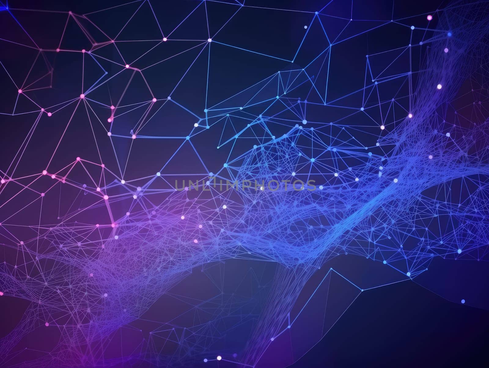 Blue particles wave background. Abstract dynamic mesh. Big data technology. Generative AI.