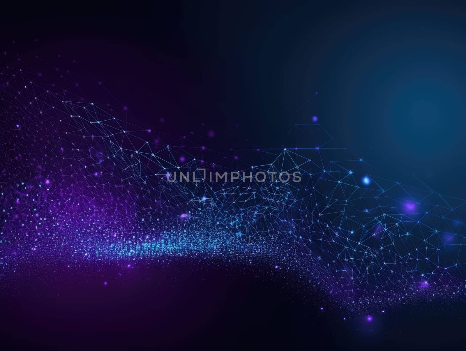 Blue particles wave background. Abstract dynamic mesh. Big data technology. Generative AI.