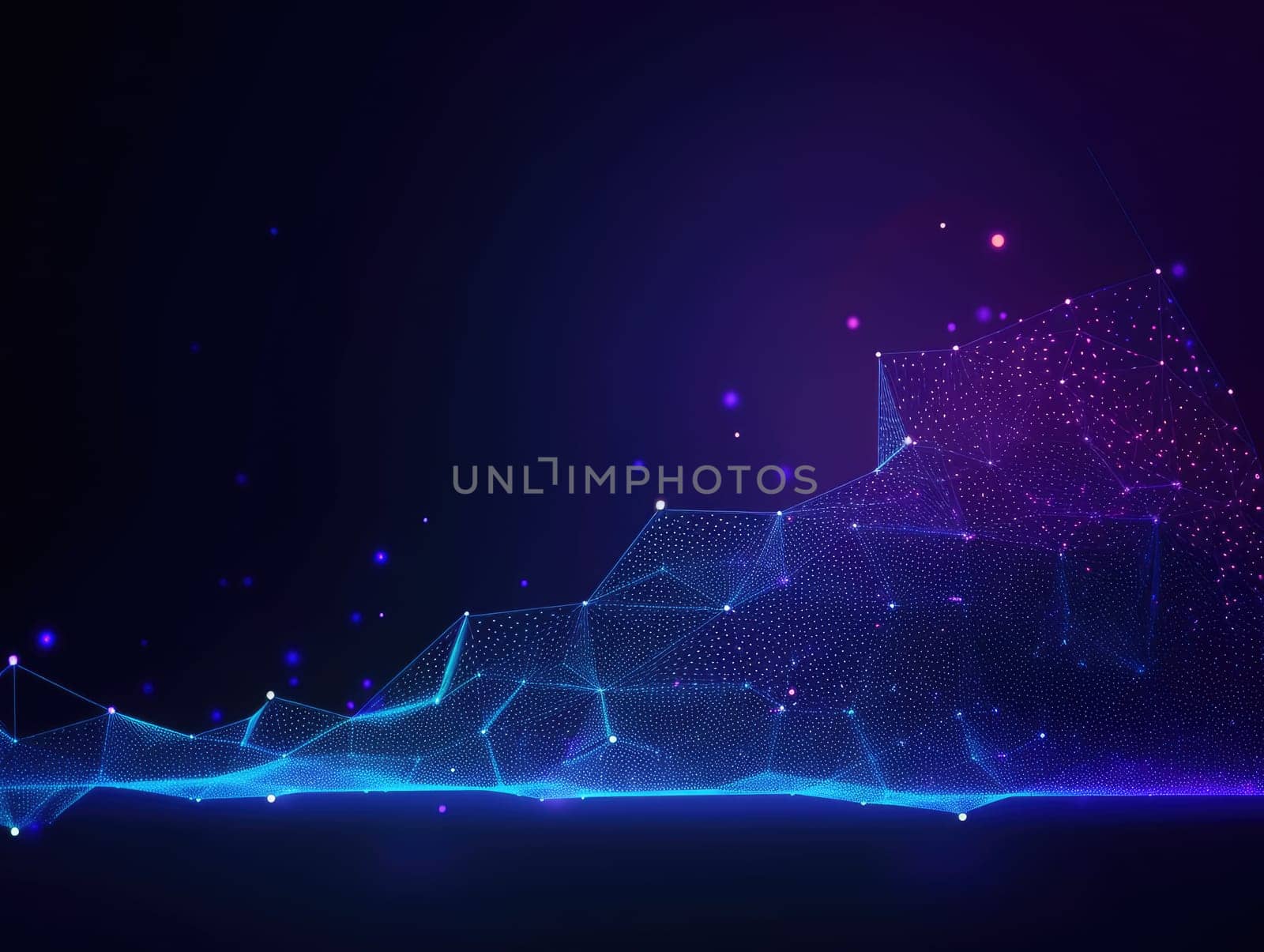 Blue particles wave background. Abstract dynamic mesh. Big data technology. Generative AI.