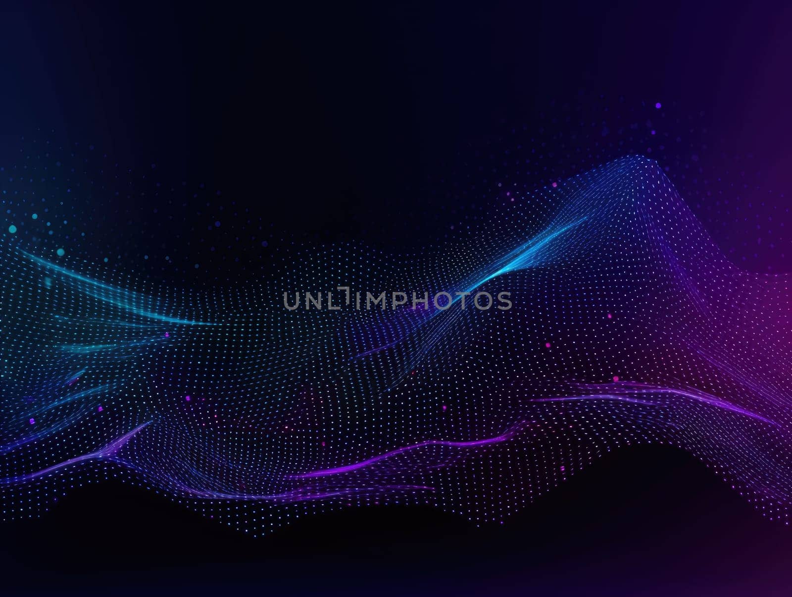 Blue particles wave background. Abstract dynamic mesh. Big data technology. Generative AI.