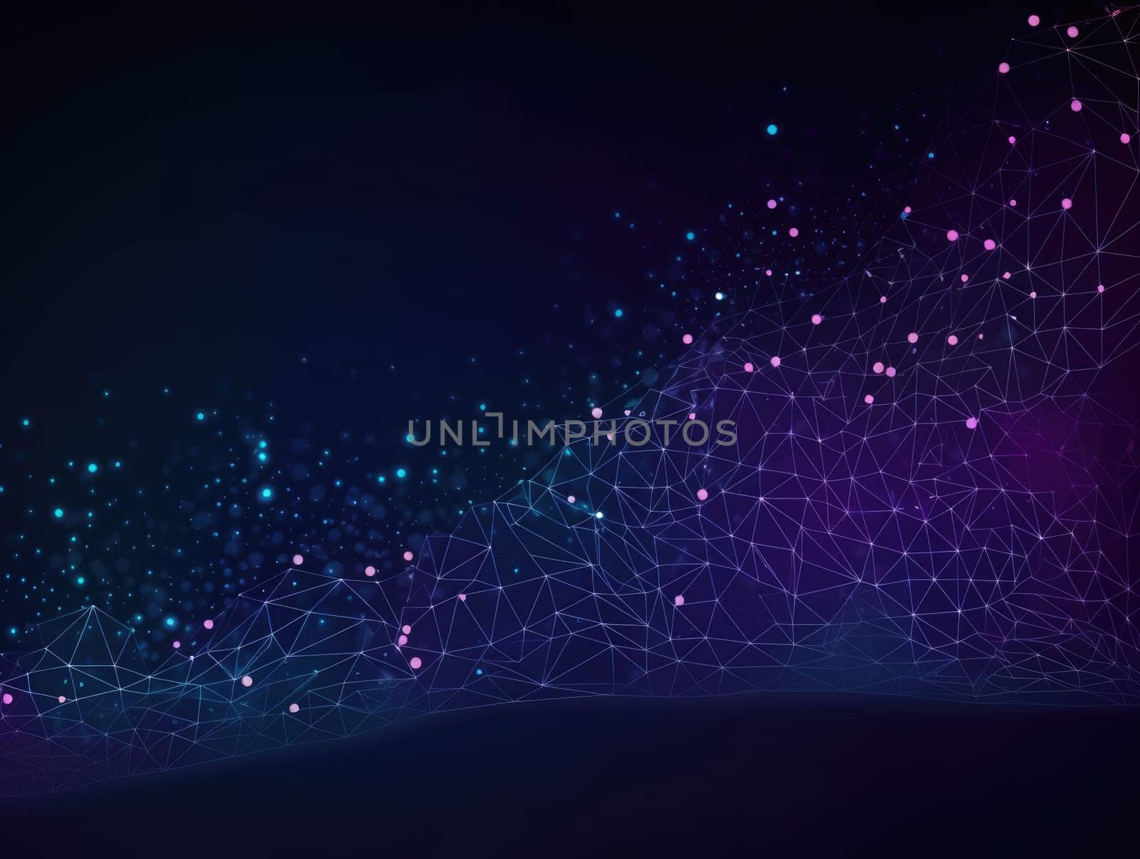 Blue particles wave background. Abstract dynamic mesh. Big data technology. Generative AI.