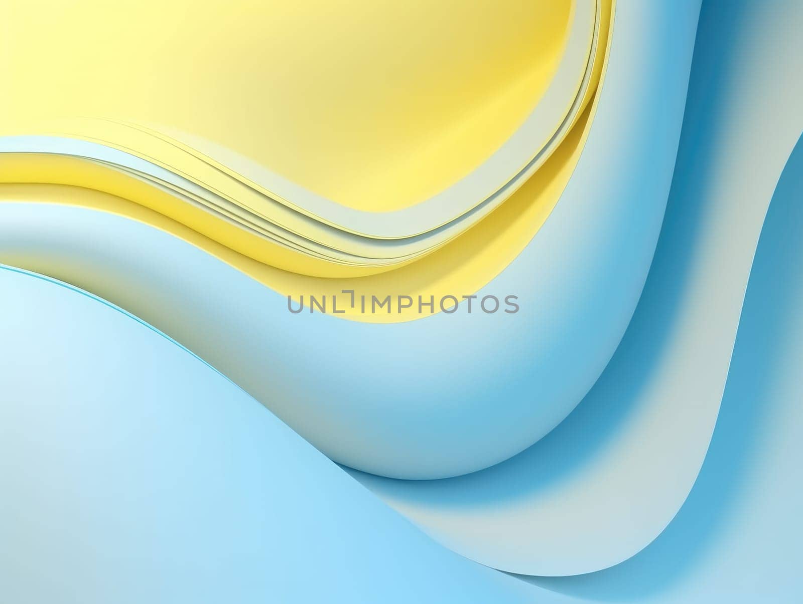 Blue and yellow wave abstract 3D background. Generative AI.