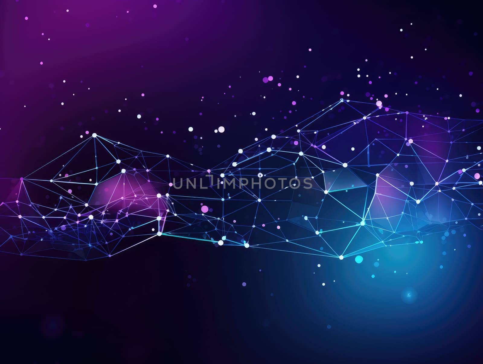 Blue particles wave background. Abstract dynamic mesh. Big data technology. Generative AI.