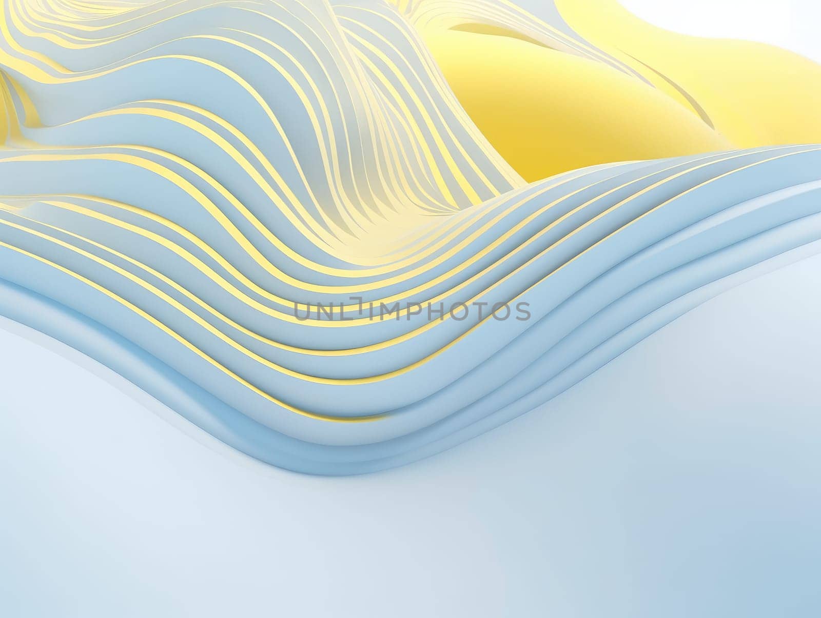 Blue and yellow wave abstract 3D background. Generative AI.