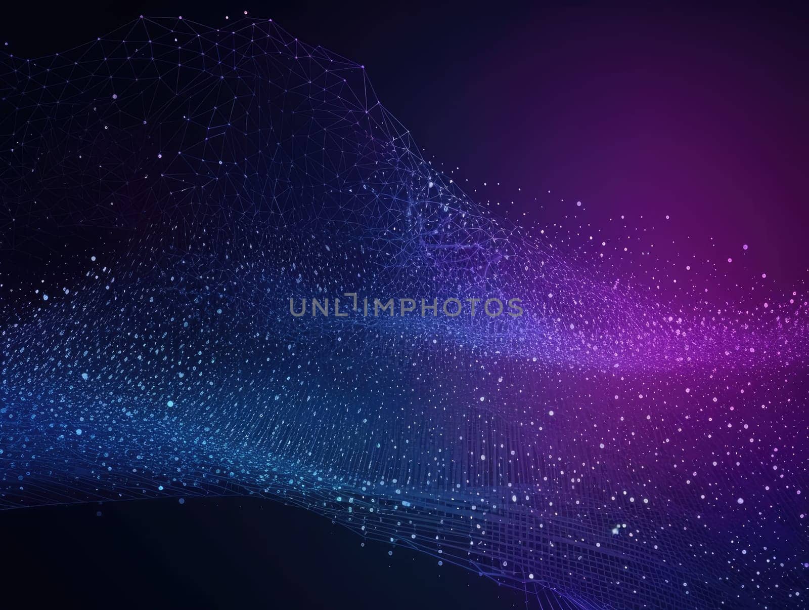 Blue particles wave background. Abstract dynamic mesh. Big data technology. Generative AI.