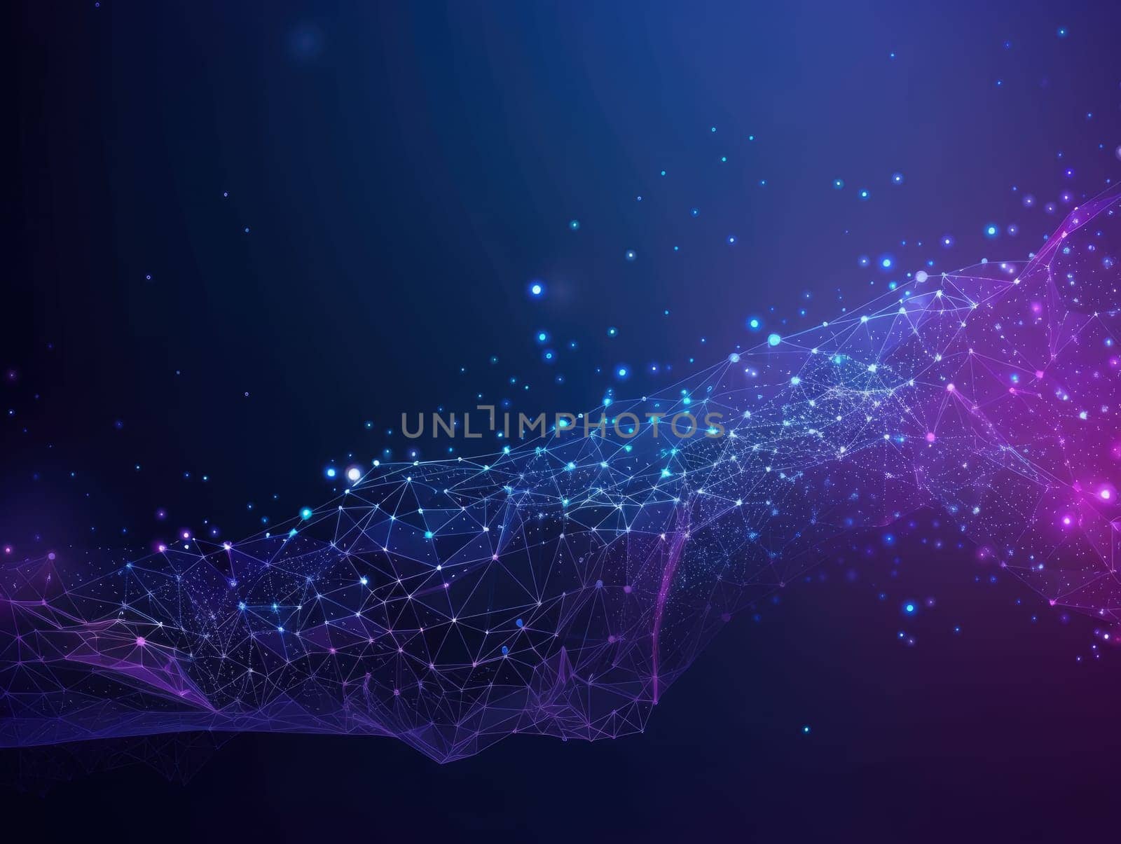 Blue particles wave background. Abstract dynamic mesh. Big data technology. Generative AI.