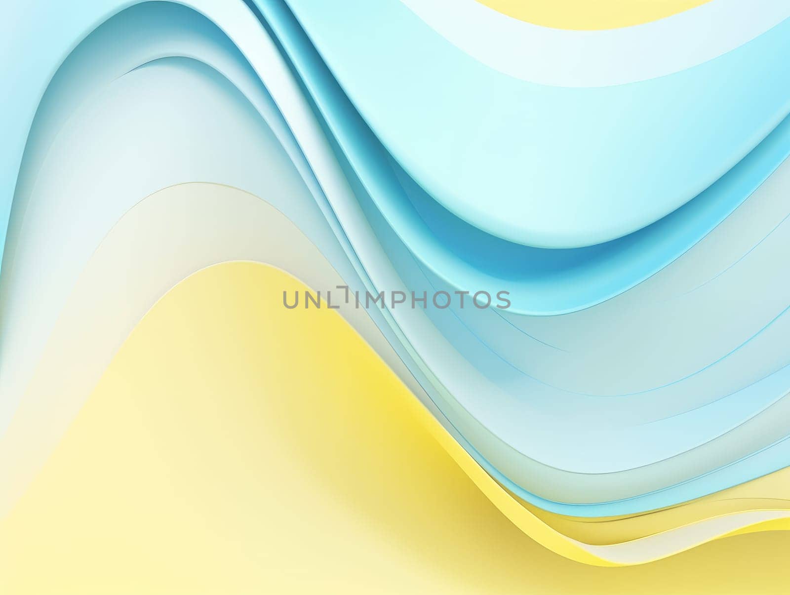 Blue and yellow wave abstract 3D background. Generative AI.