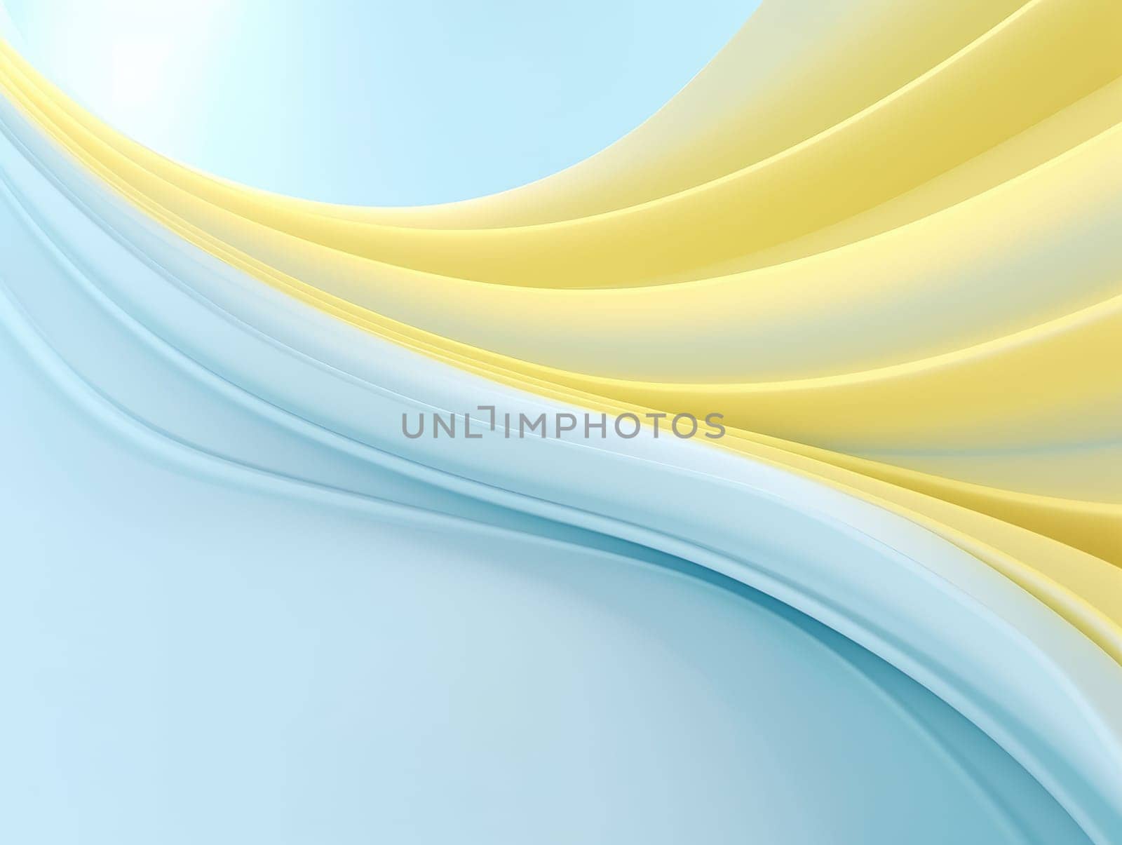Blue and yellow wave abstract 3D background. Generative AI.